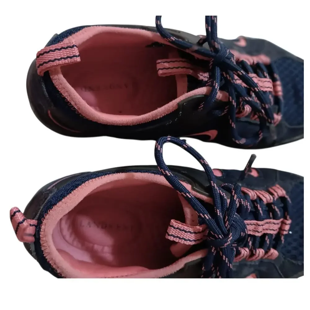 LANDS' END Cute Sneakers 6.5 Blue Pink Suede‎ Mesh Hiking Walking Comfort School